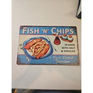 Fish N Chips Metal Sign, 8 X 12,‎ British Tradition Rustic-looking